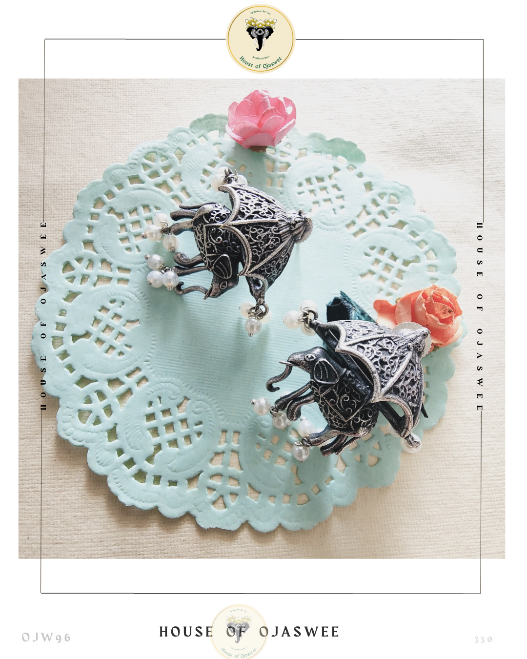 Oxidized Earrings Elephant carriage