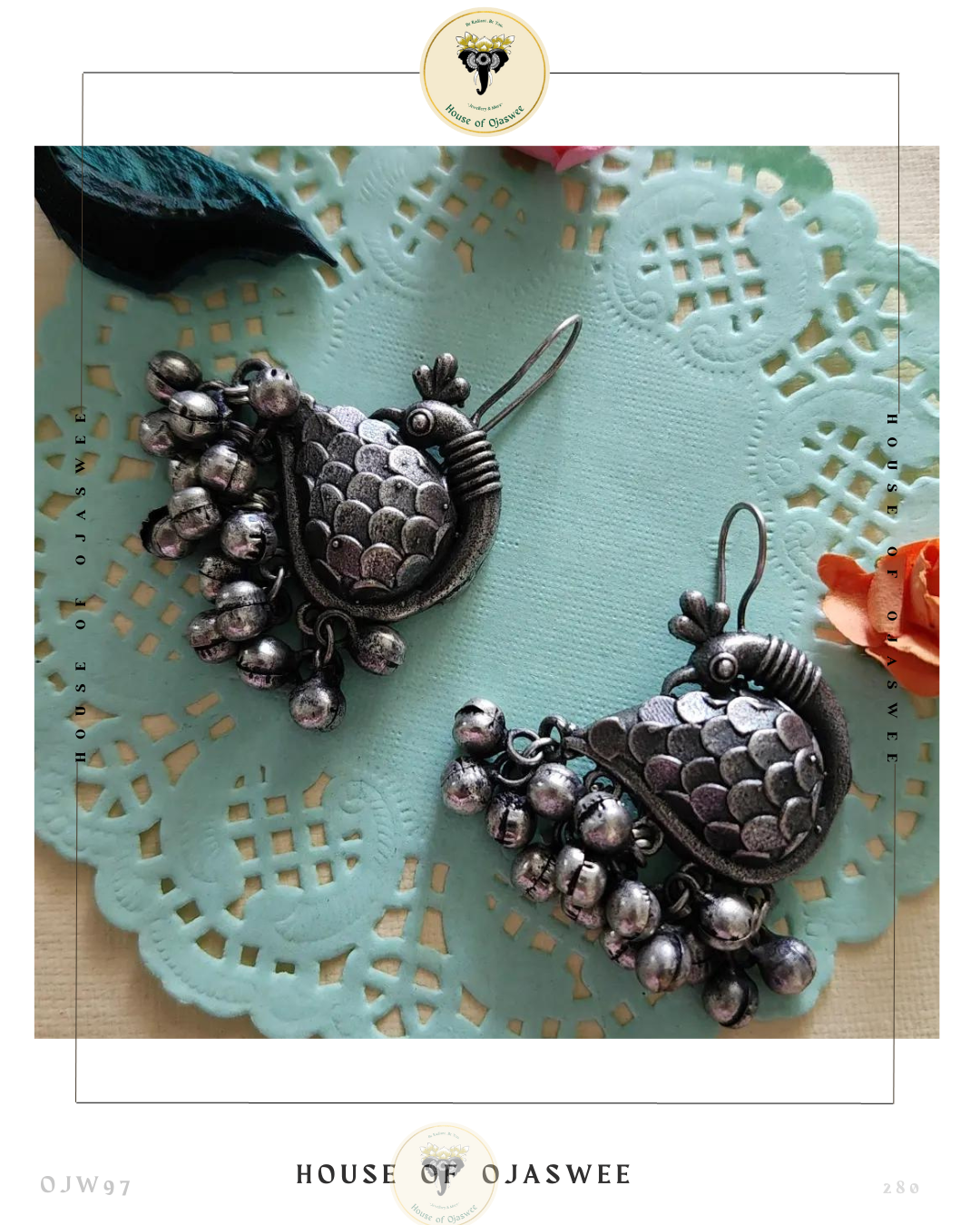 Oxidized Earrings Bird (Peacock)