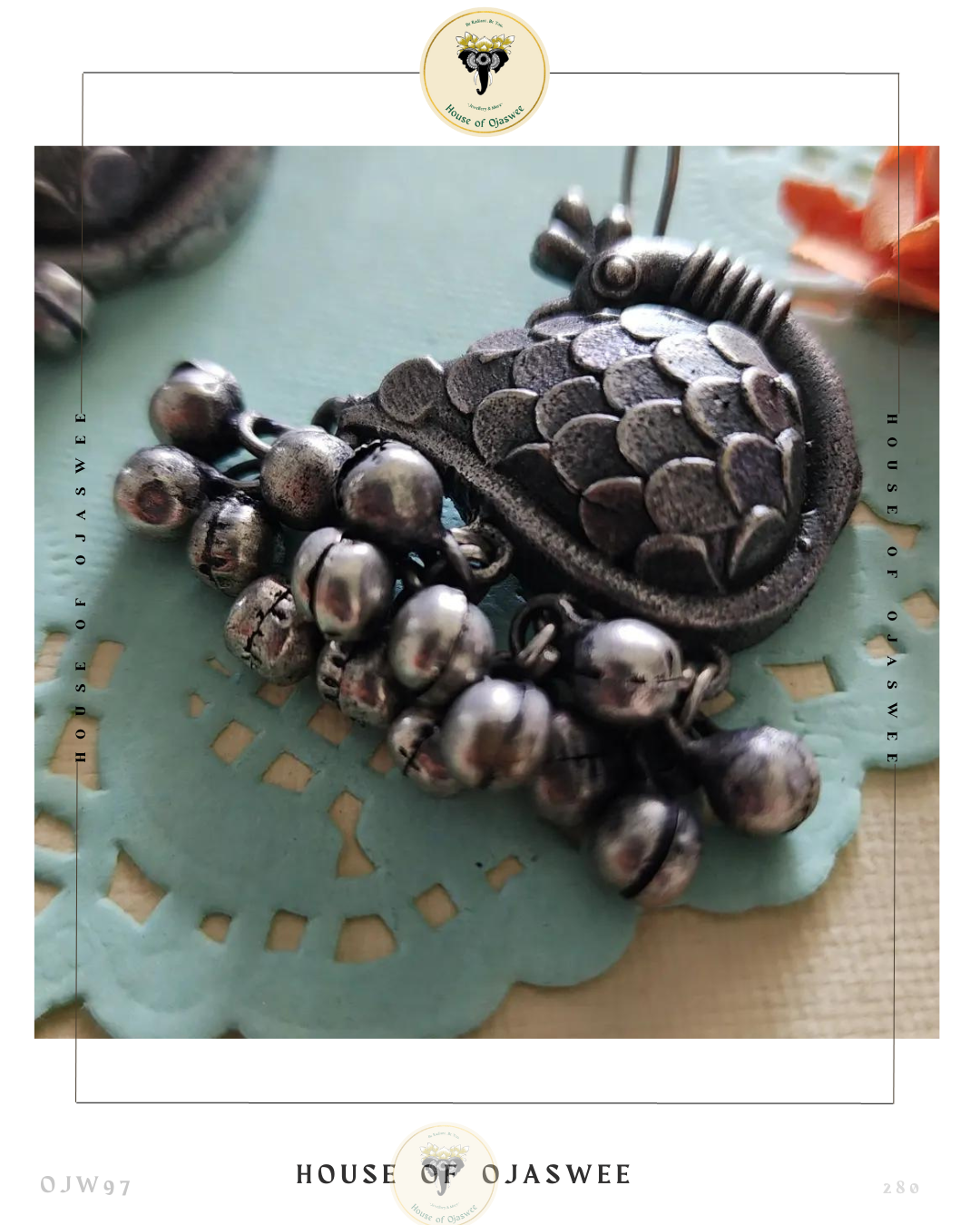 Oxidized Earrings Bird (Peacock)