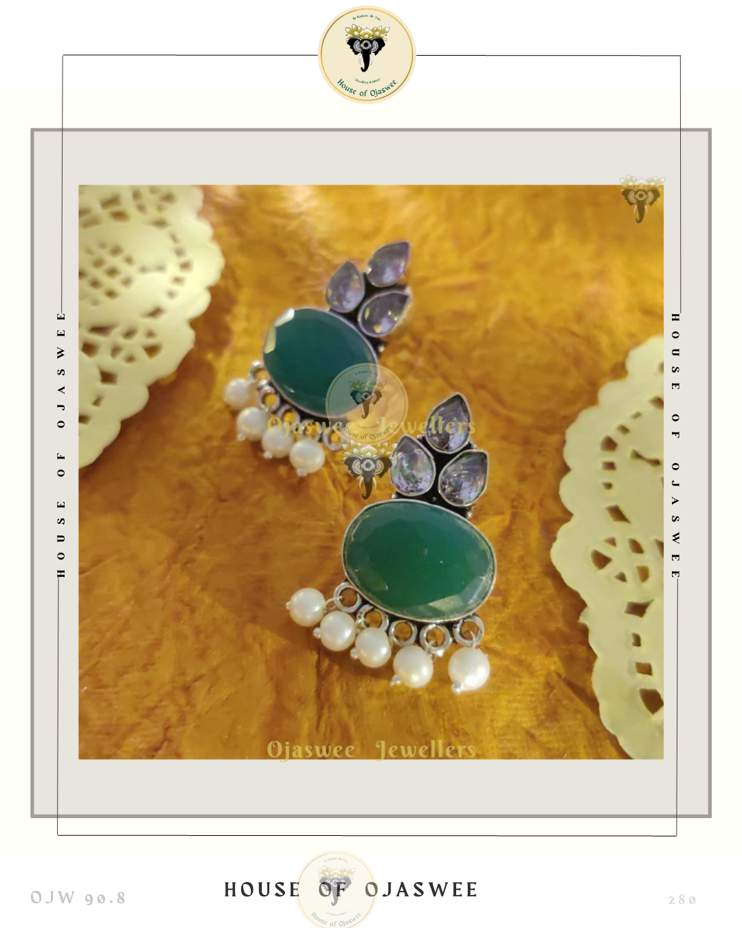 Oxidized Ethnic Earrings - Green
