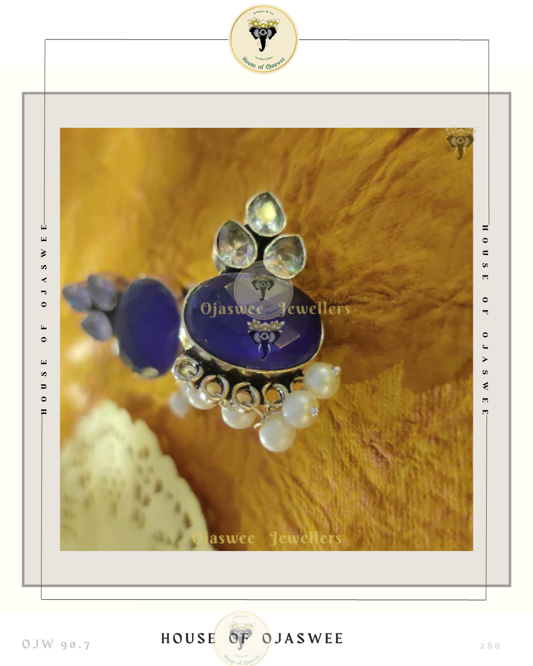 Oxidized Ethnic Earrings - Sapphire