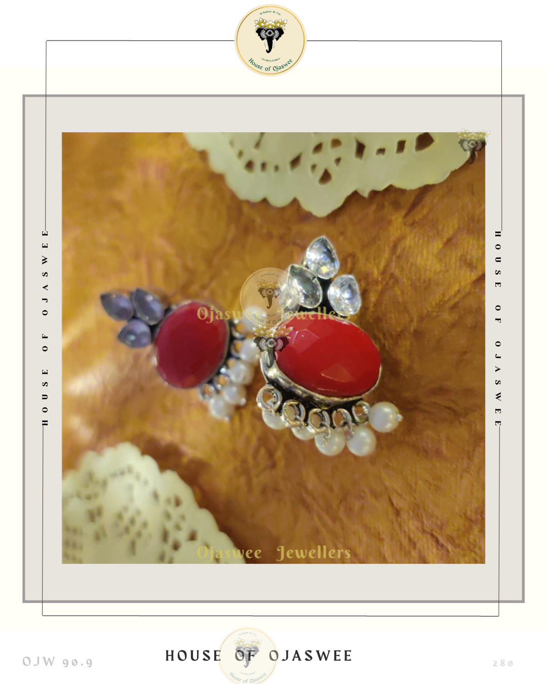 Oxidized Ethnic Earrings - Red