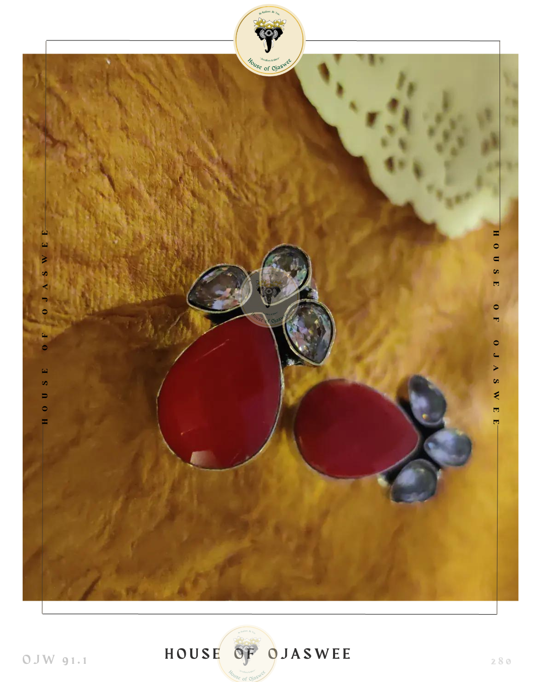 Oxidized Ethnic Earrings - Red