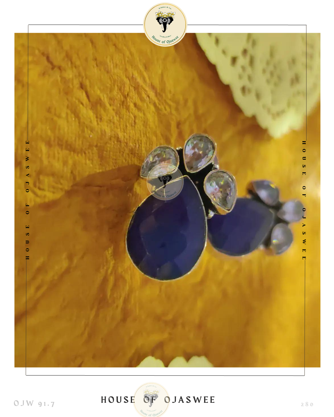 Oxidized Ethnic Earrings - Sapphire