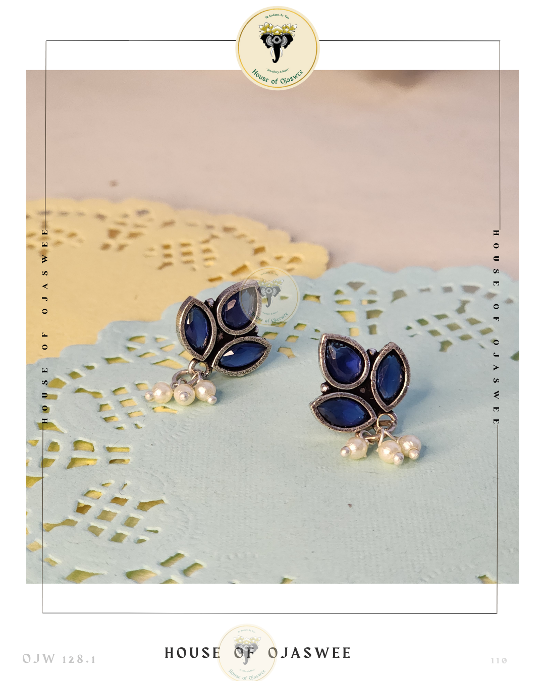 Oxidized Ethnic Earrings - Sapphire