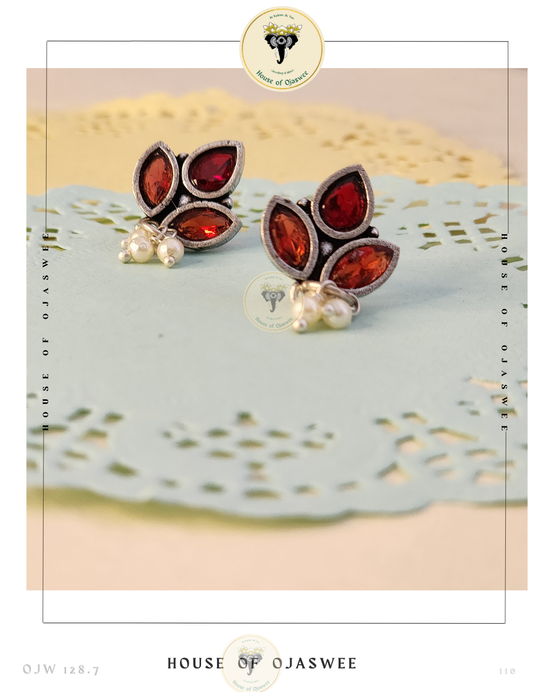 Oxidized Ethnic Earrings - Magenta