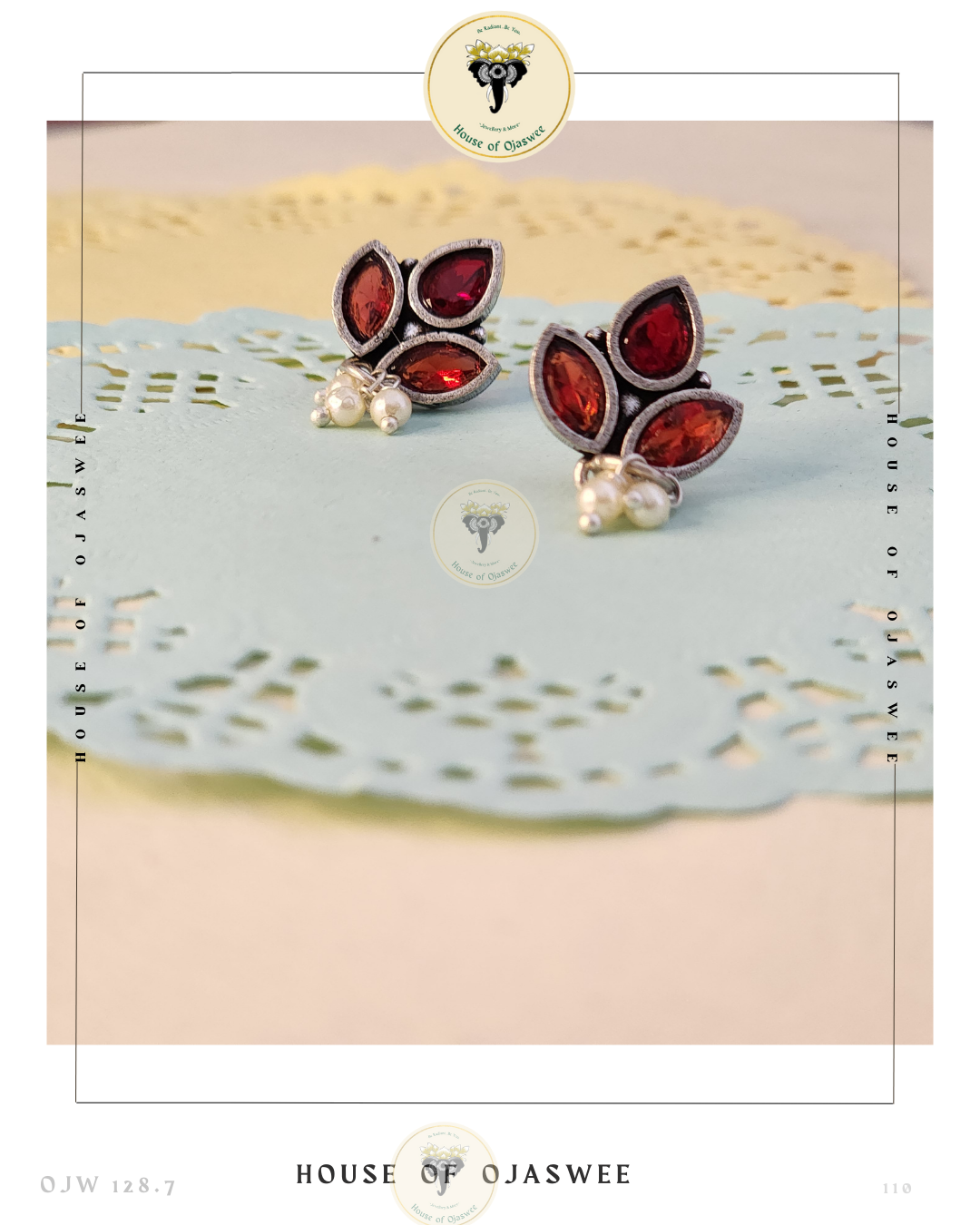 Oxidized Ethnic Earrings - Magenta