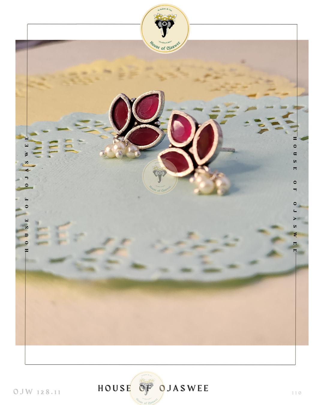 Oxidized Ethnic Earrings - Magenta