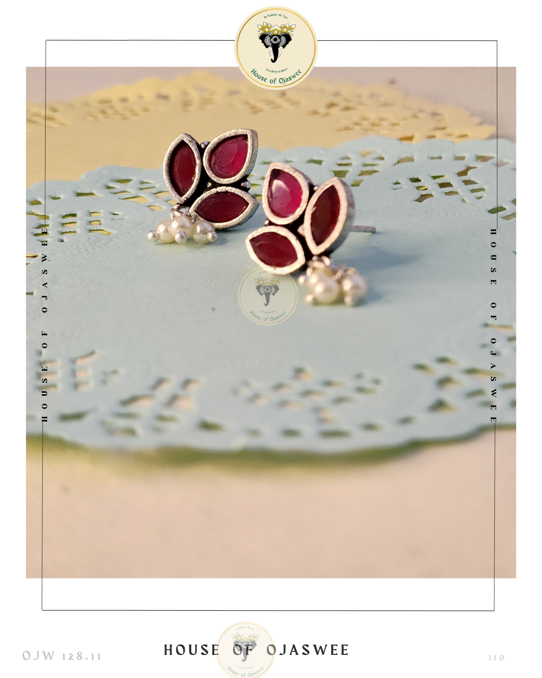 Oxidized Ethnic Earrings - Magenta