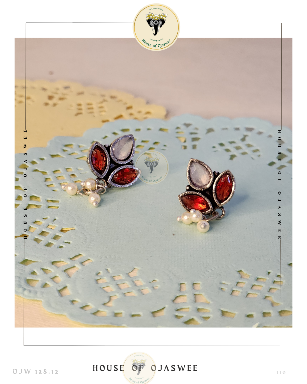 Oxidized Ethnic Earrings - Red & White