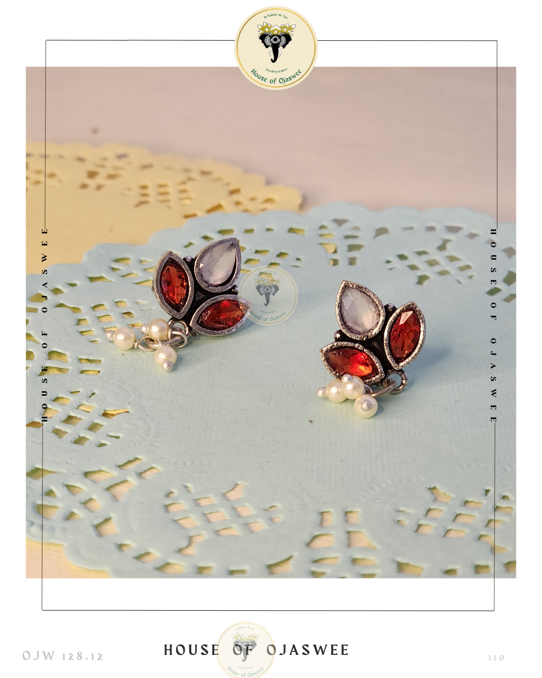 Oxidized Ethnic Earrings - Red & White
