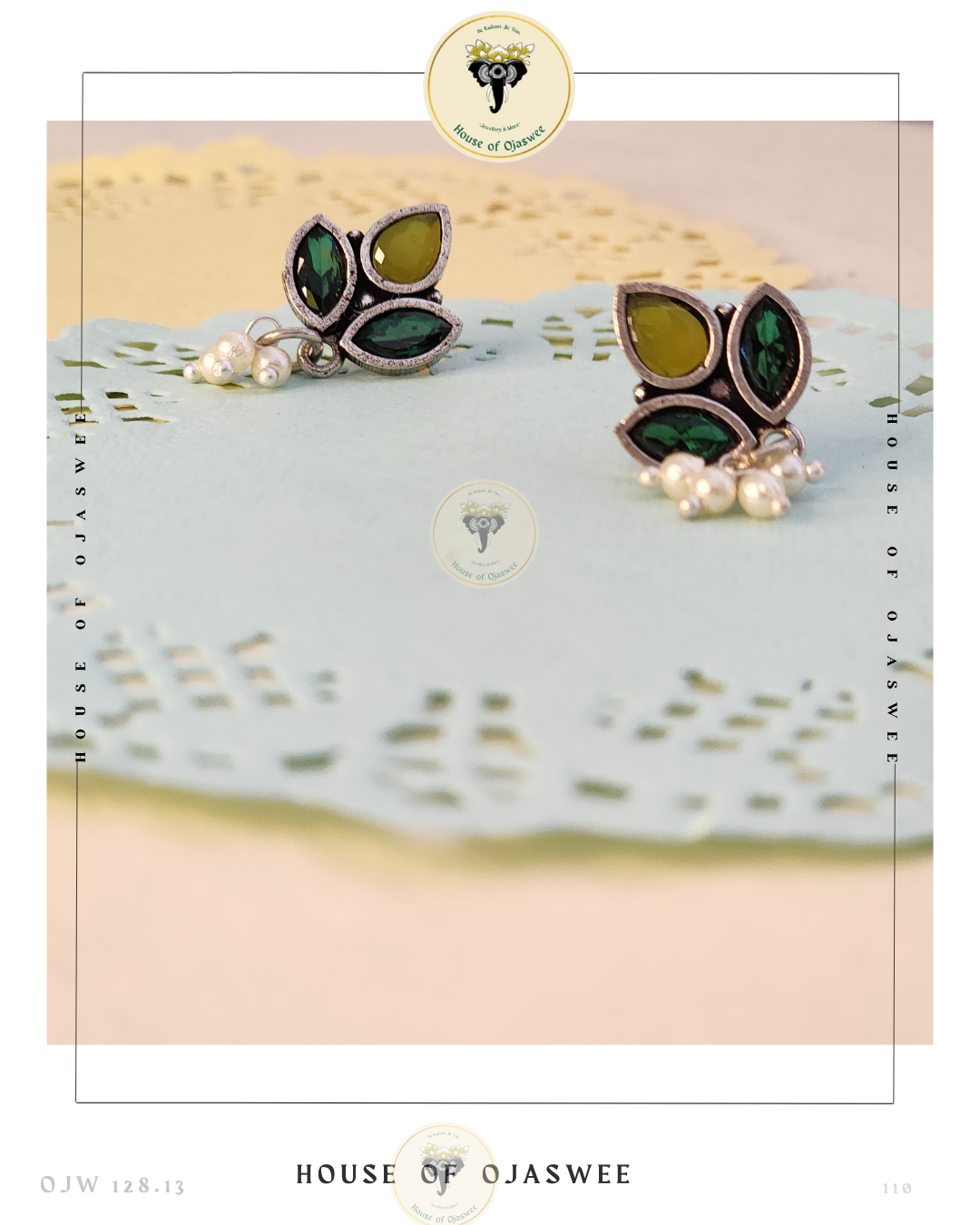 Oxidized Ethnic Earrings - Light Green-Dark Green