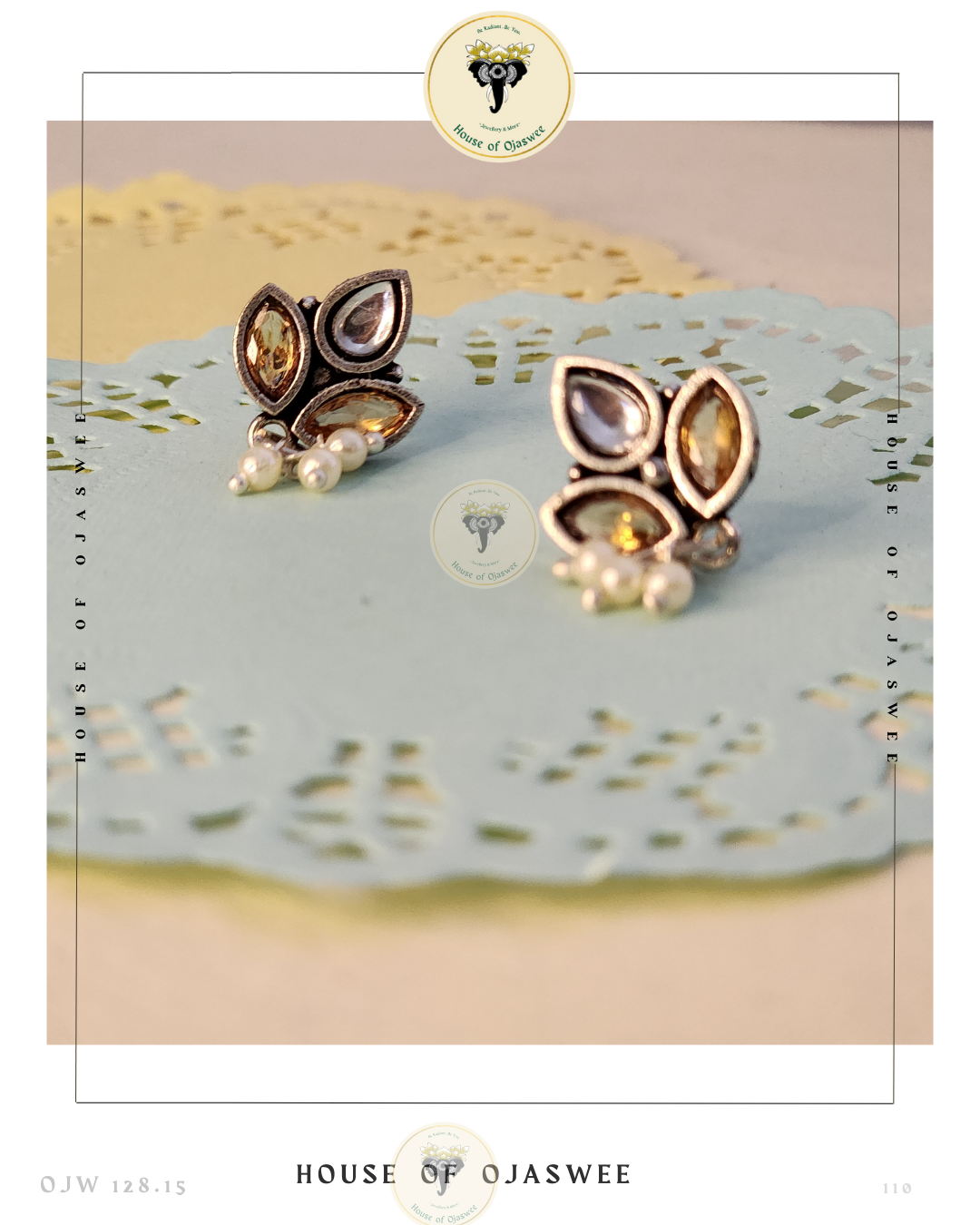 Oxidized Ethnic Earrings - Yellow - white