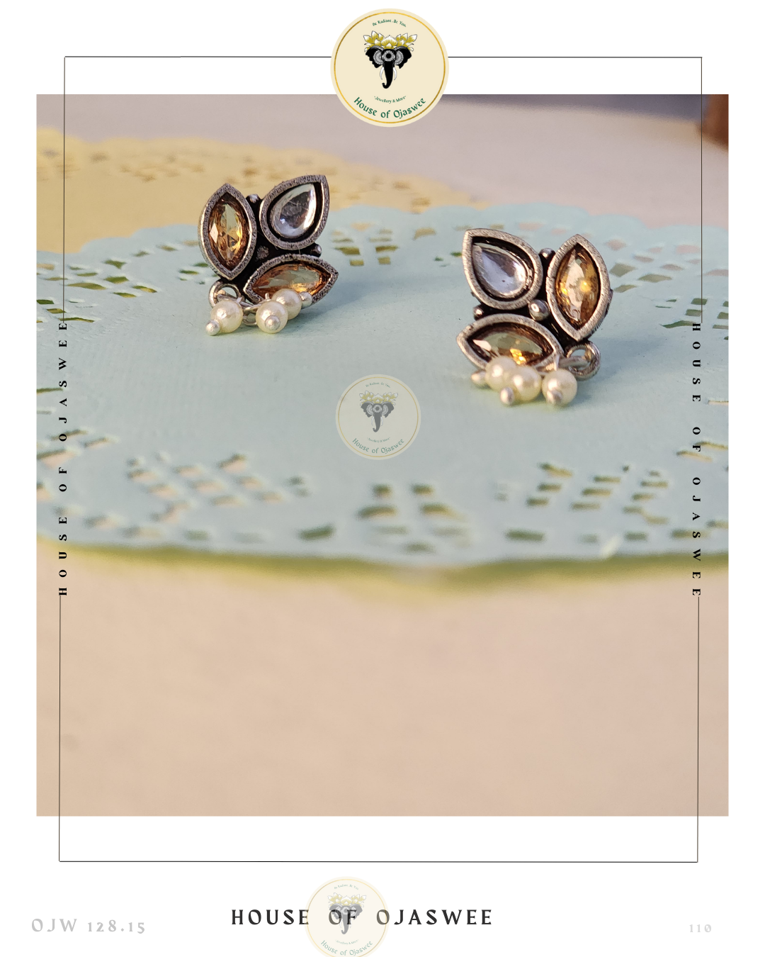 Oxidized Ethnic Earrings - Yellow - white