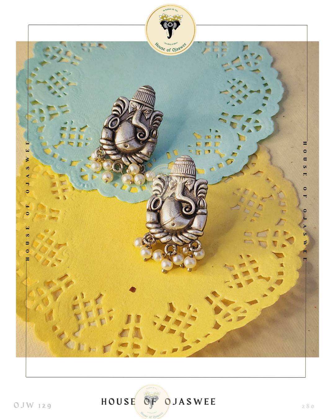 Oxidized Earrings - Ganesha