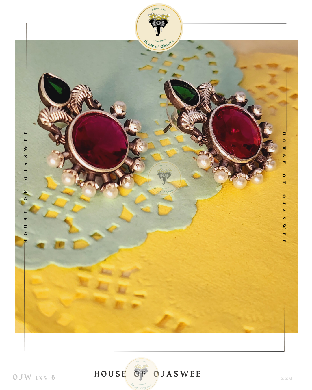 German Silver Earrings - Magenta-Green