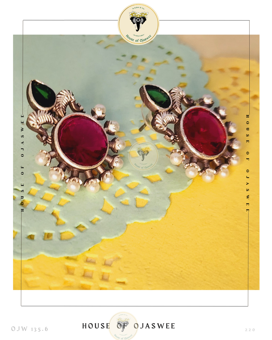 German Silver Earrings - Magenta-Green