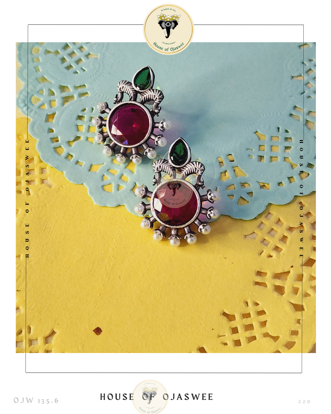 German Silver Earrings - Magenta-Green