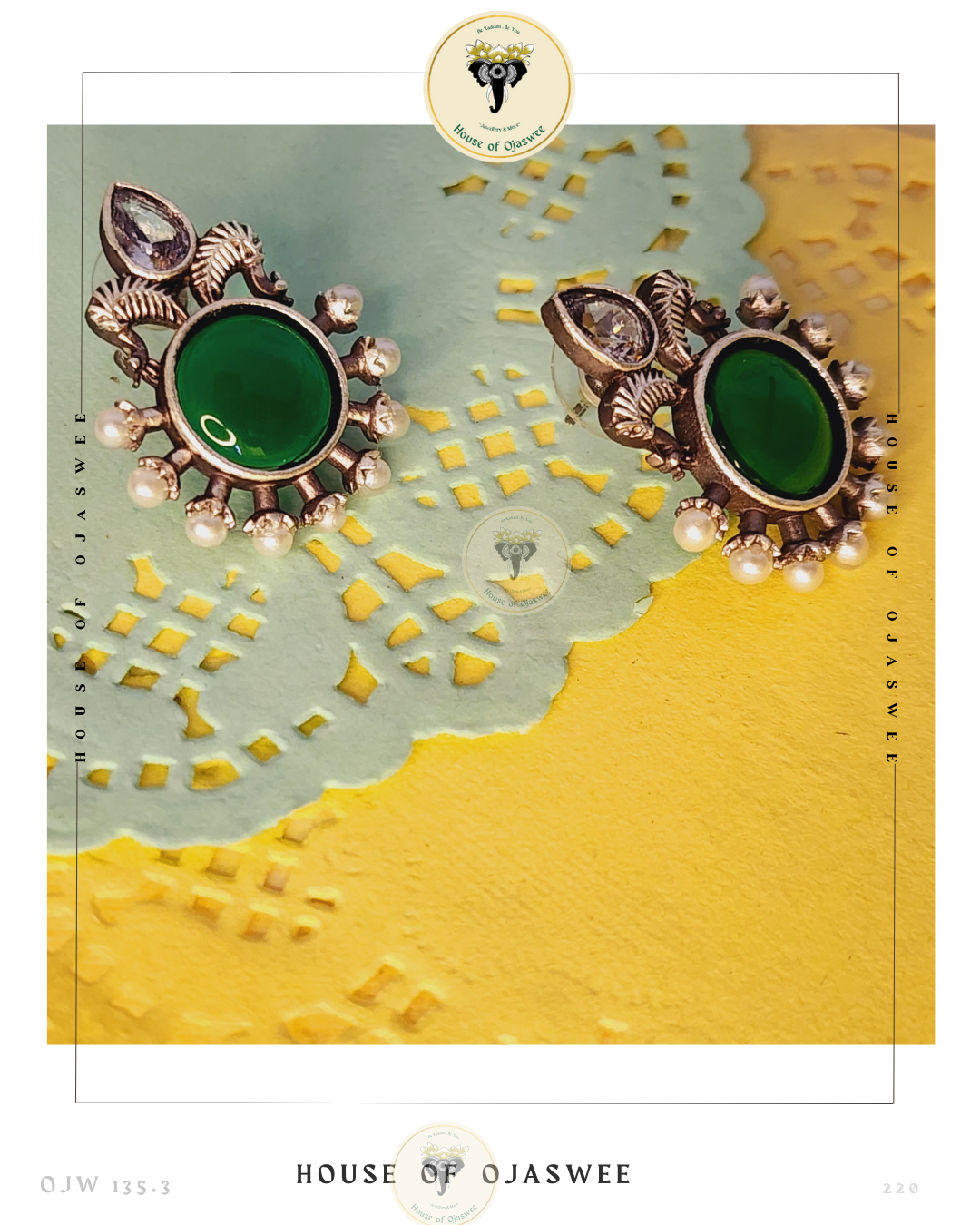German Silver Earrings - Green & White