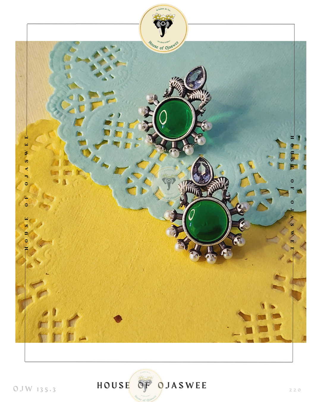 German Silver Earrings - Green & White 