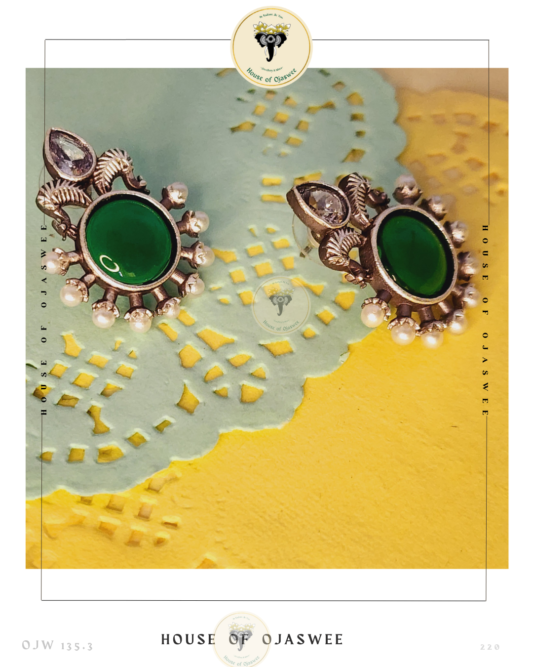 German Silver Earrings - Green & White 