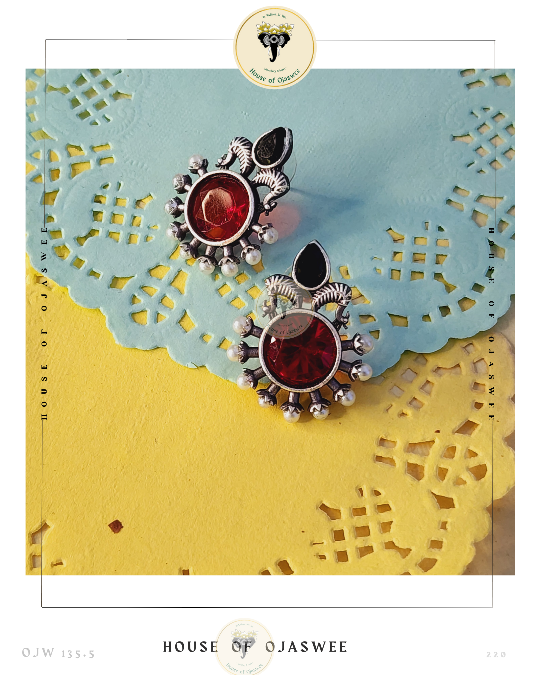 German Silver Earrings - Black-Red