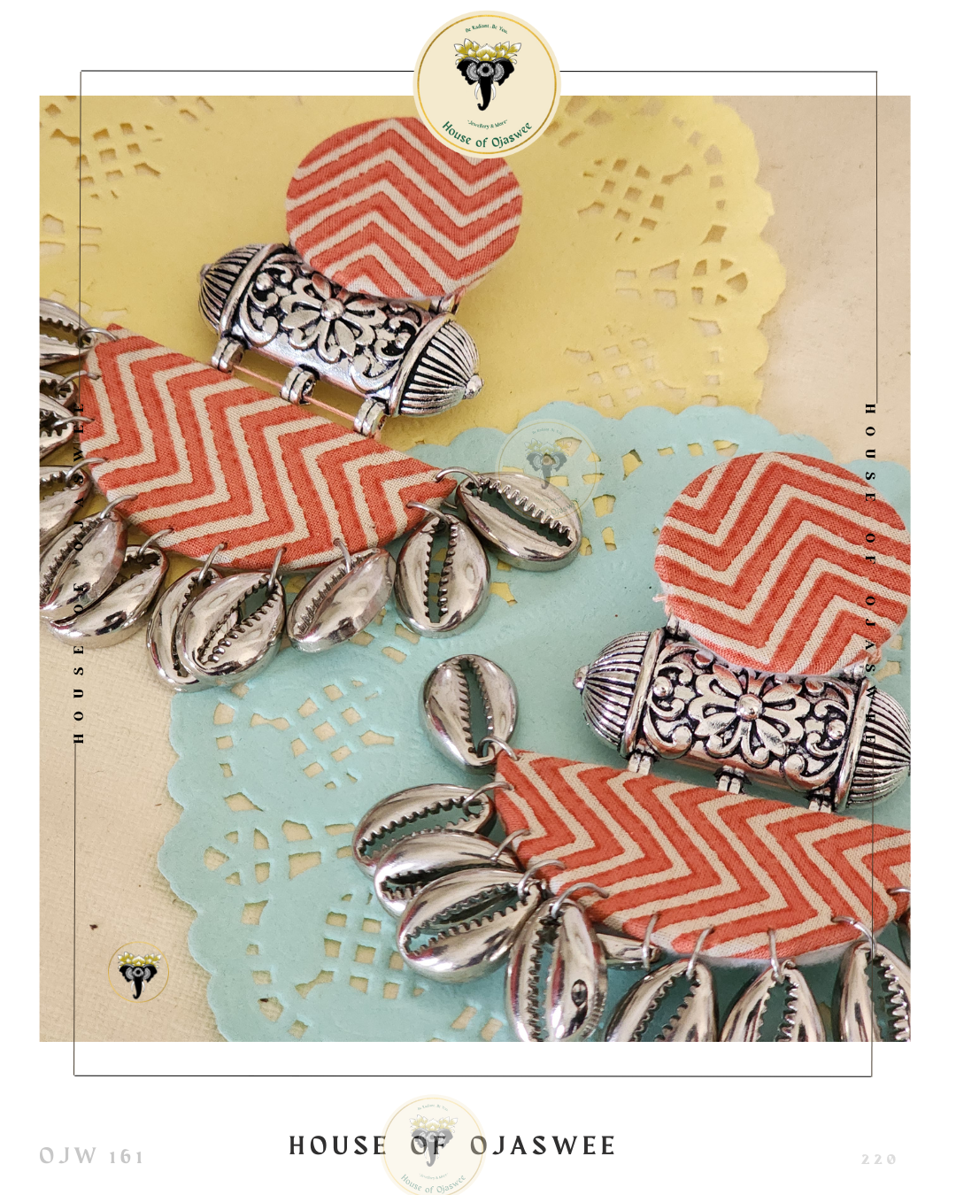 Fabric Earrings - Orange zig zag