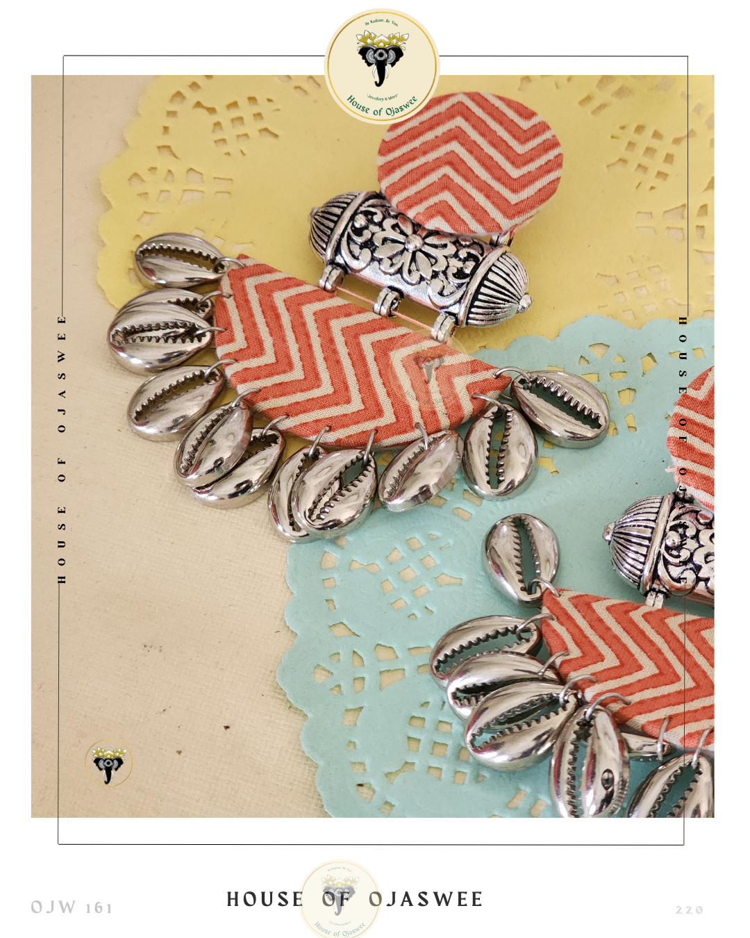 Fabric Earrings - Orange zig zag 