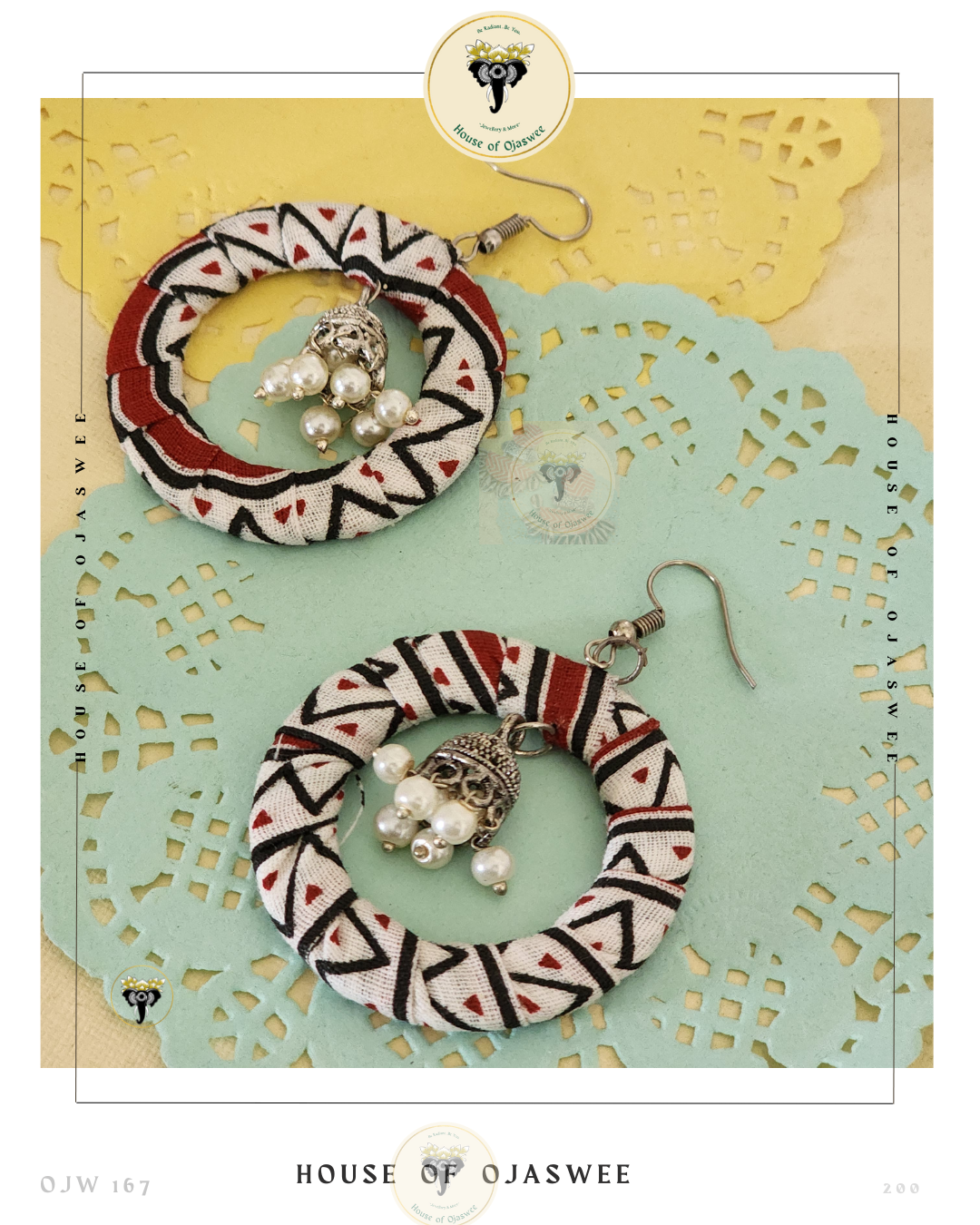 Fabric Earrings - Red-White