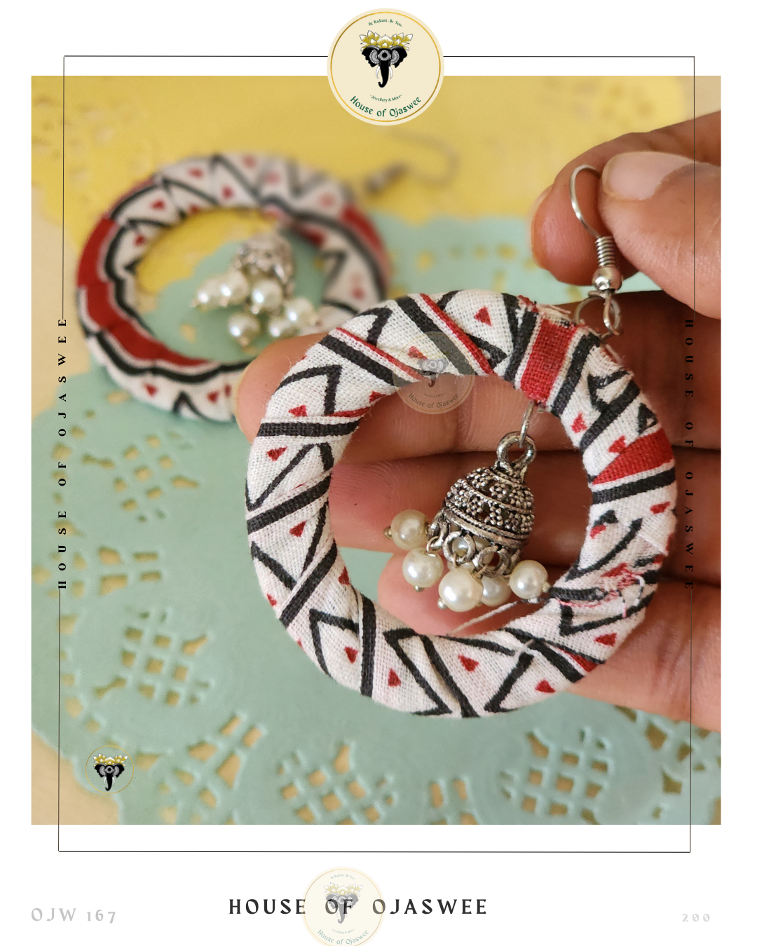 Fabric Earrings - Red-White
