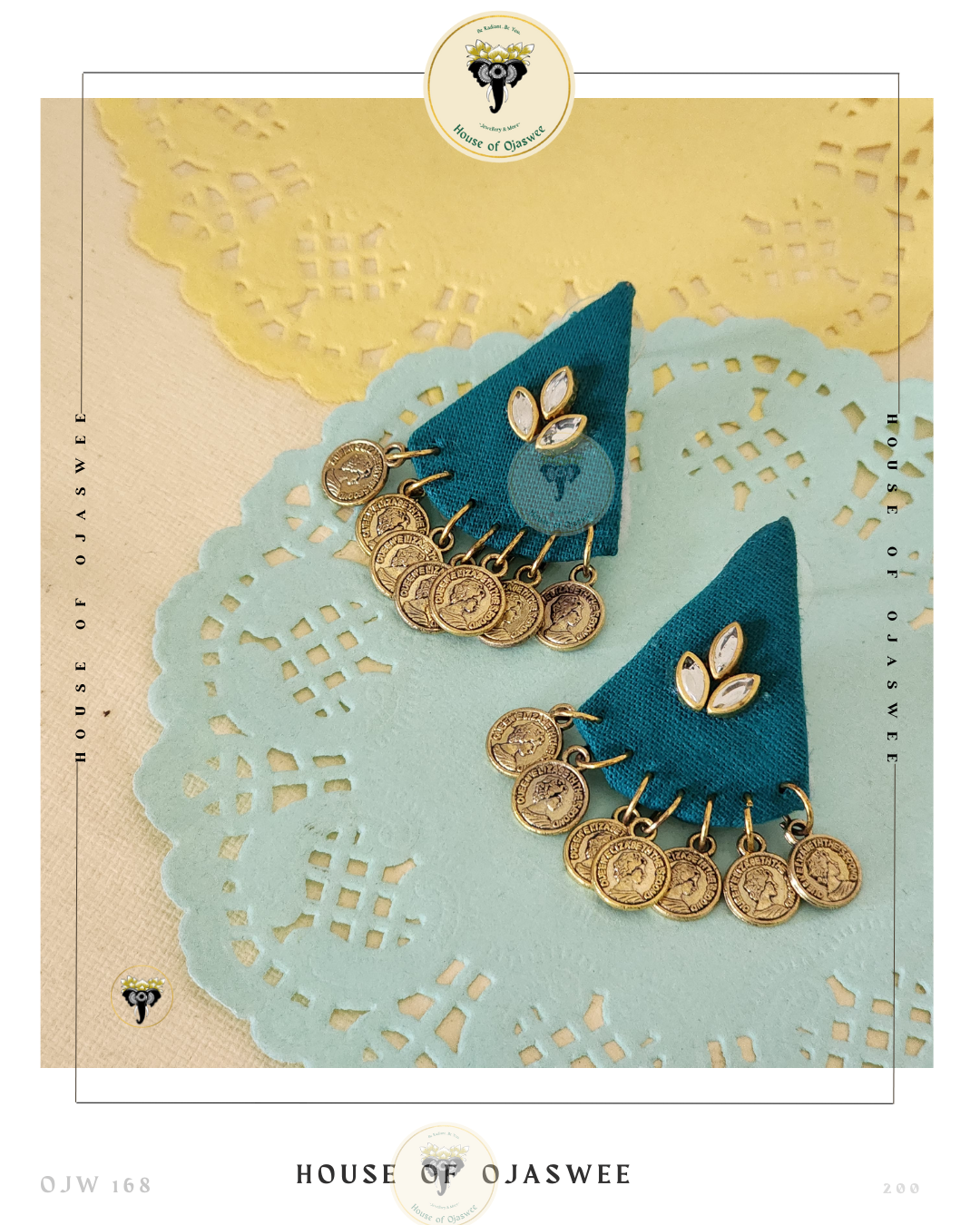Fabric Earrings - Teal & Gold