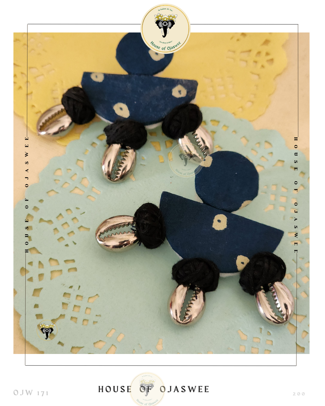 Fabric Earrings - Blue Bandhani