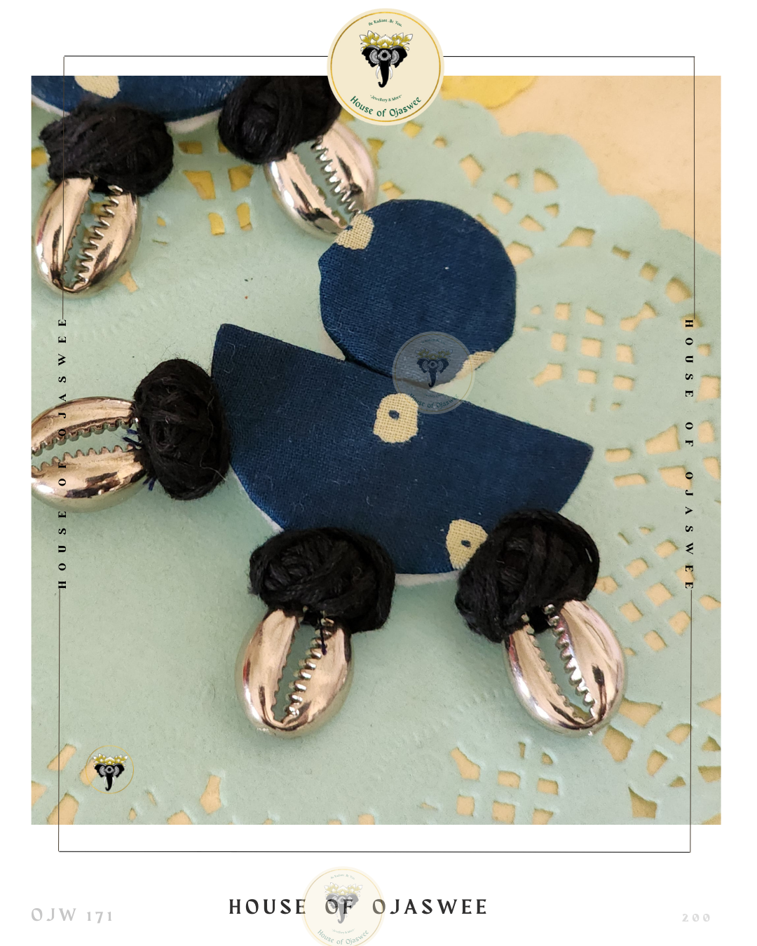 Fabric Earrings - Blue Bandhani