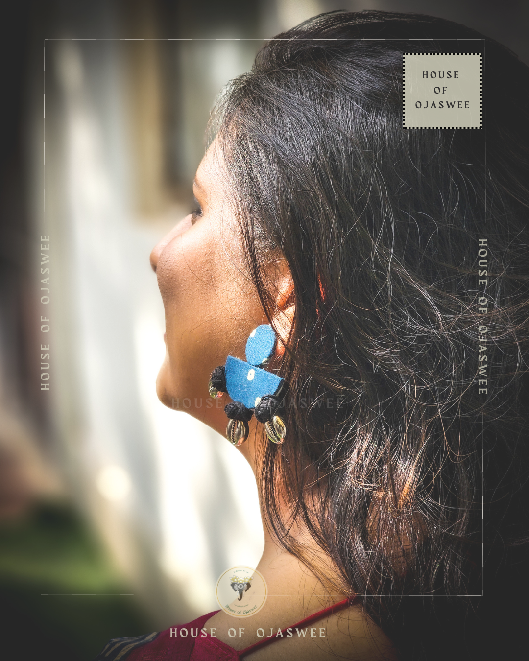 Fabric Earrings - Blue Bandhani