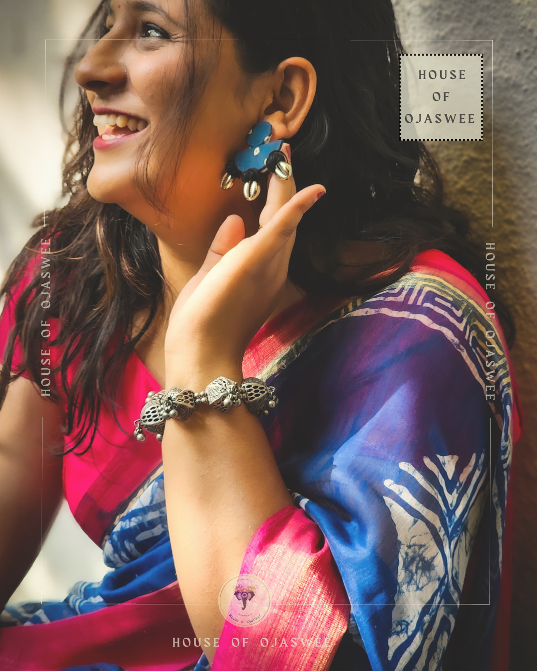 Fabric Earrings - Blue Bandhani