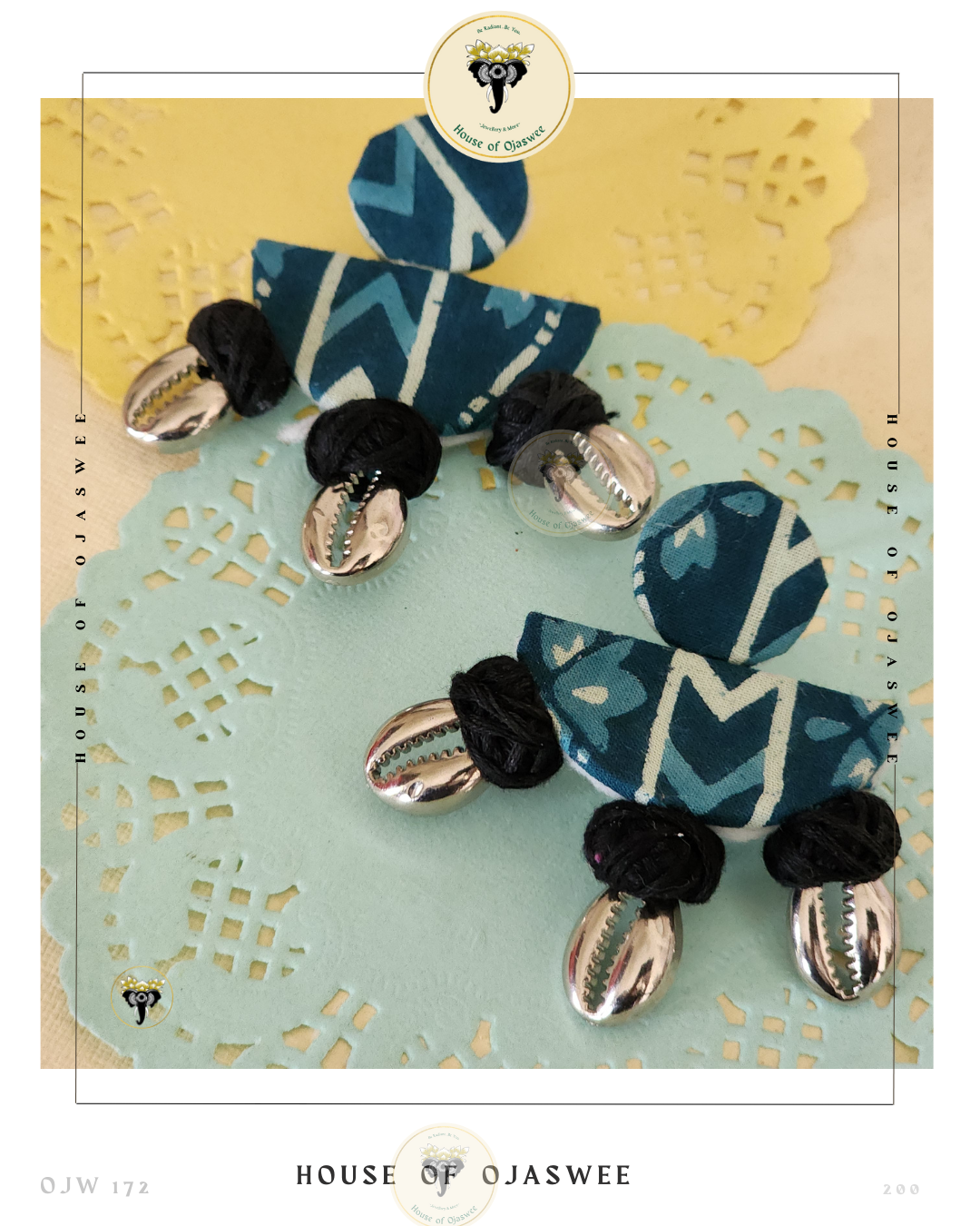 Fabric Earrings - Blue Bandhani