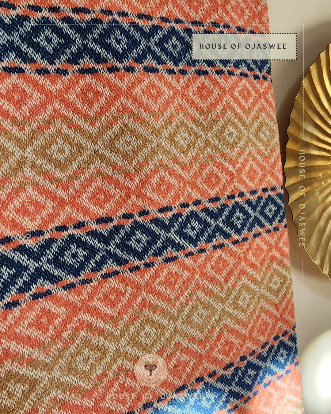 Himachali Shawls Pattern - Orange/Blue