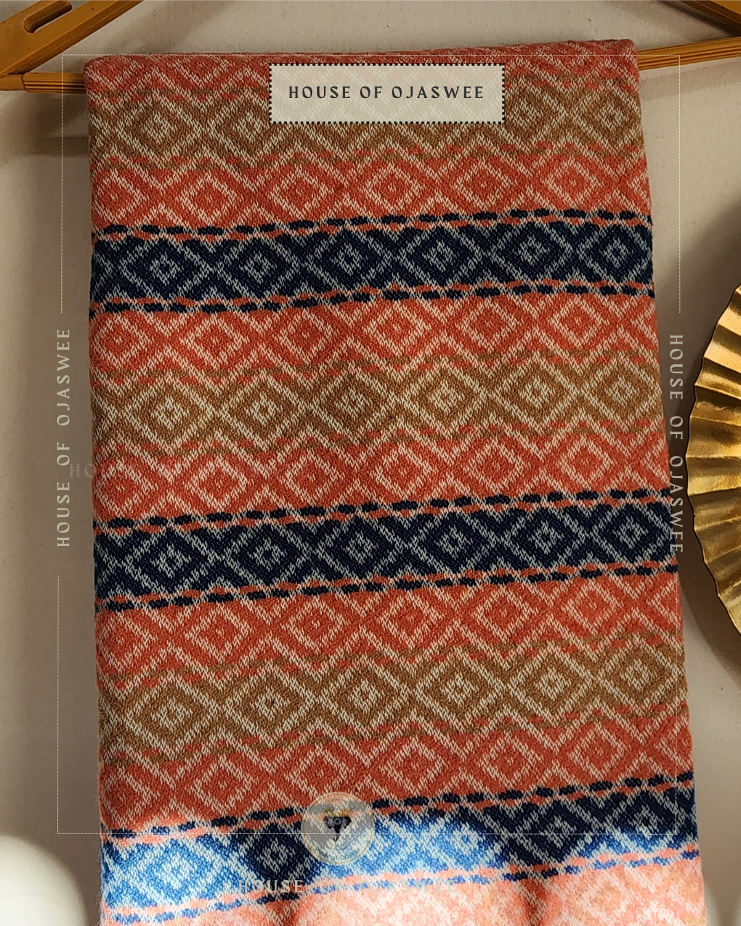 Himachali  Shawls Pattern - Orange/Blue