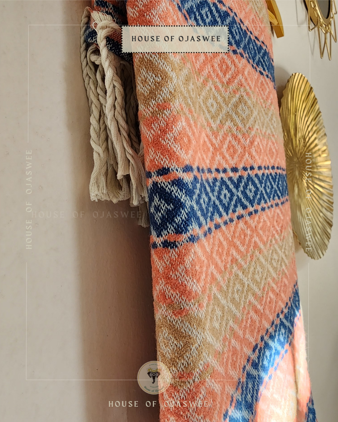 Himachali  Shawls Pattern - Orange/Blue