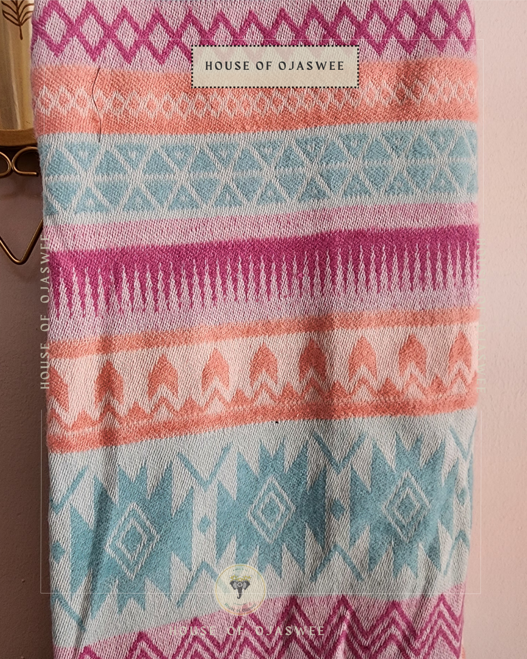 Himachali  Shawls Pattern - Pink/Blue