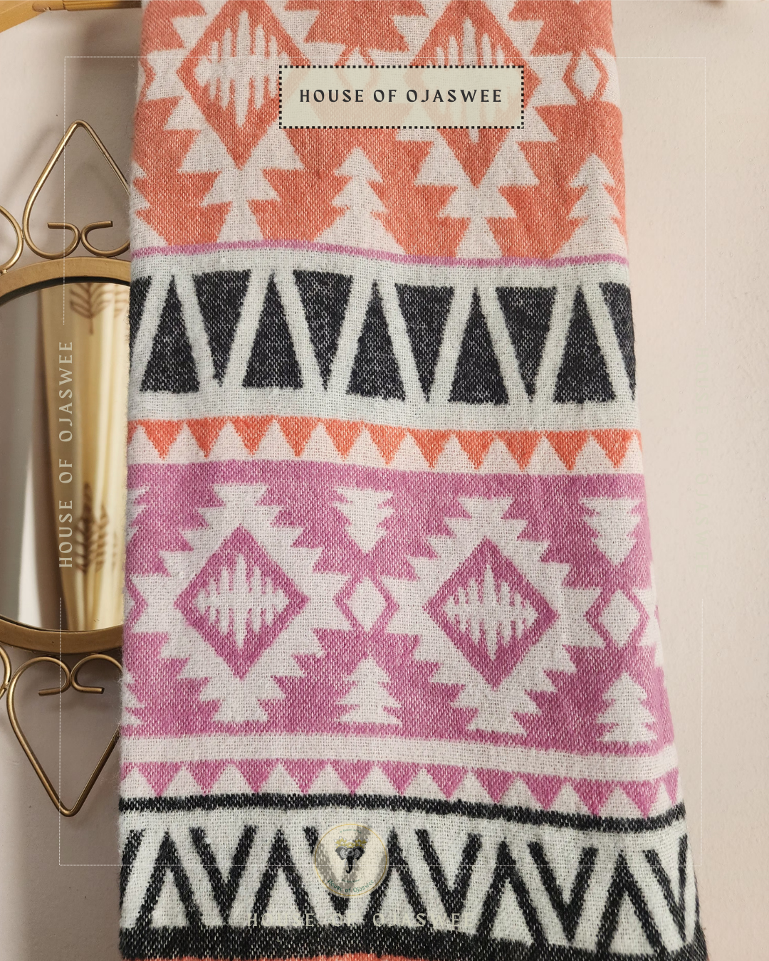 Himachali  Shawls Pattern - Pink/Orange
