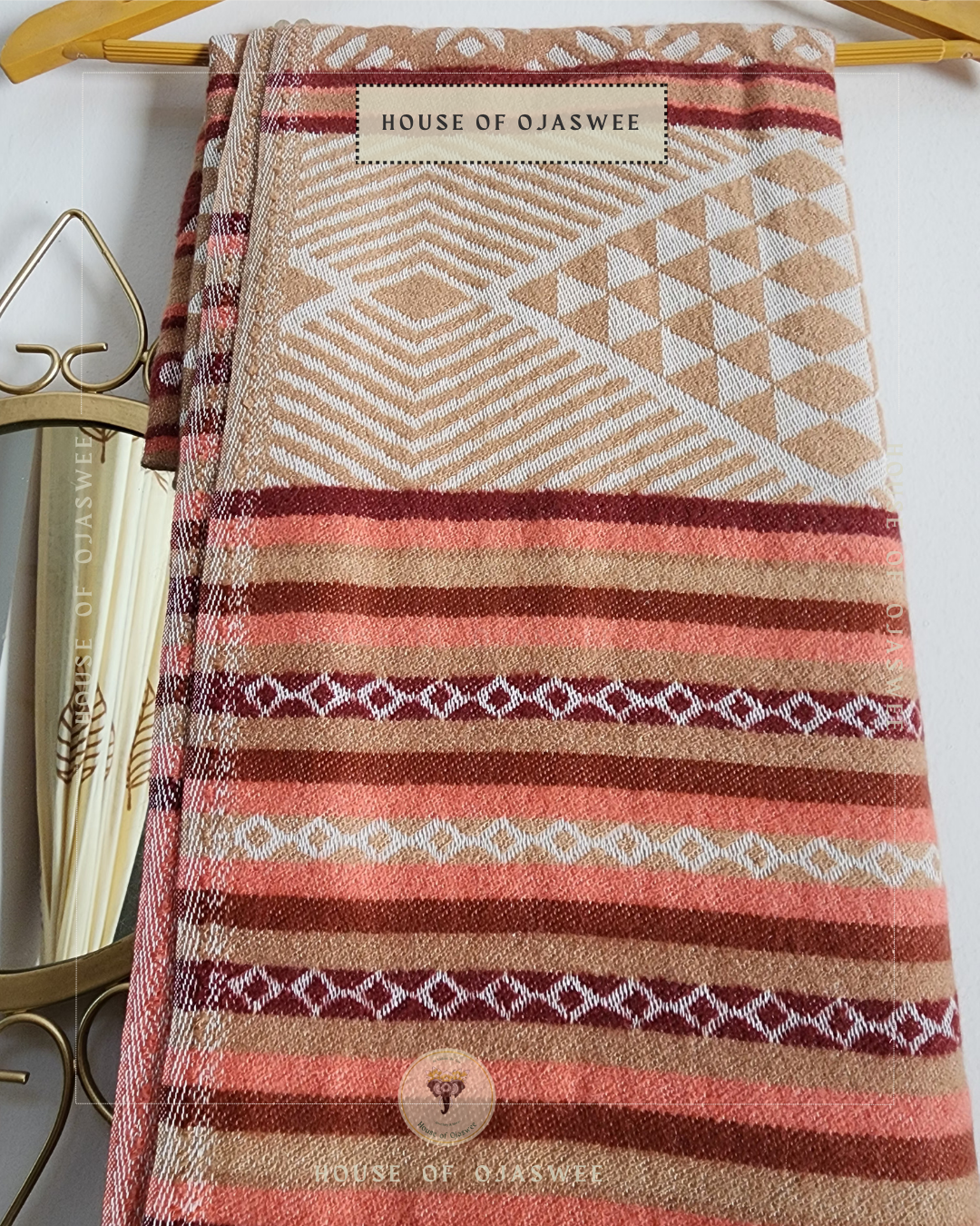 Himachali  Shawls Pattern - Brown-Pink
