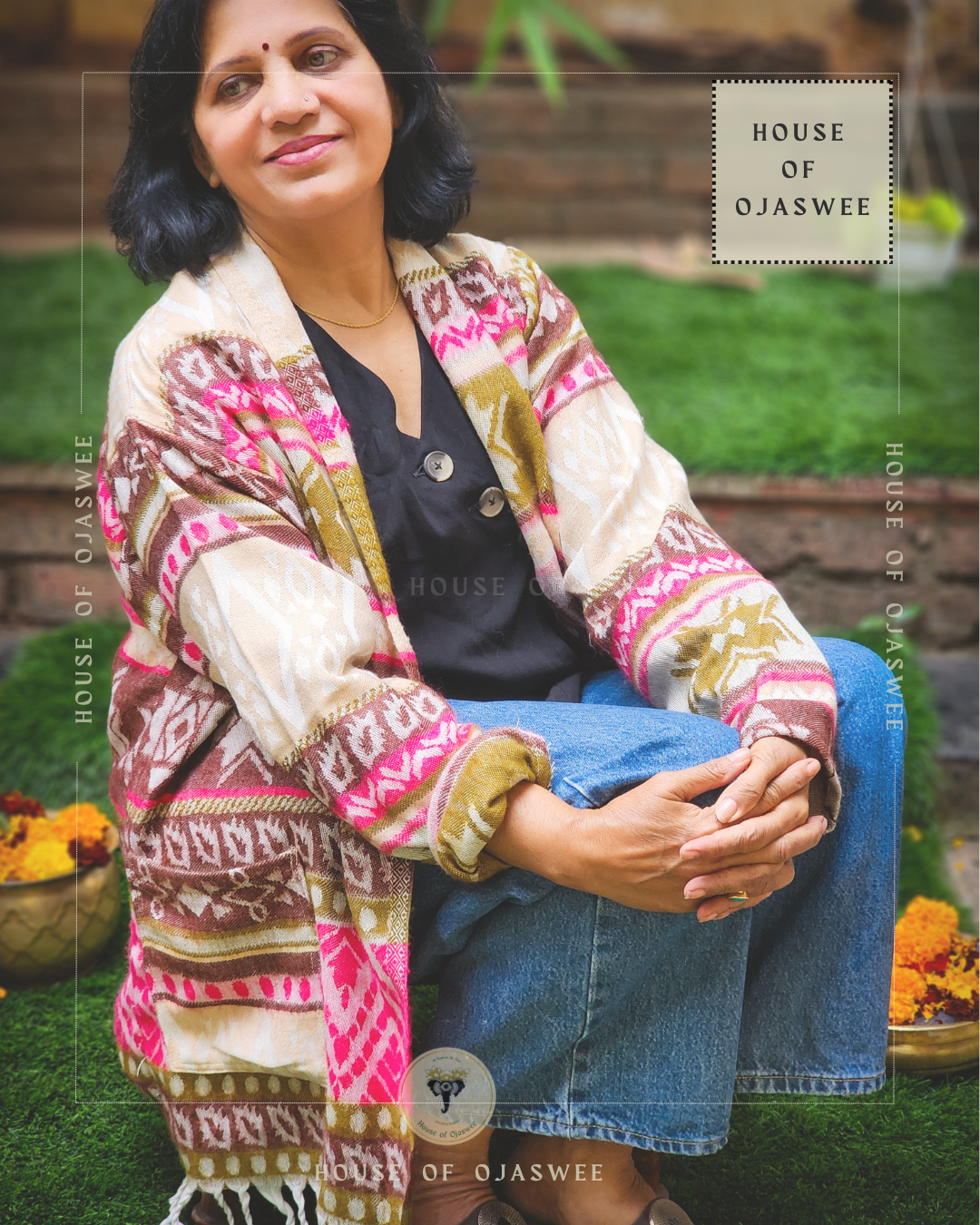 Himachali  Shrugs - Pattern (Pink - Brown)