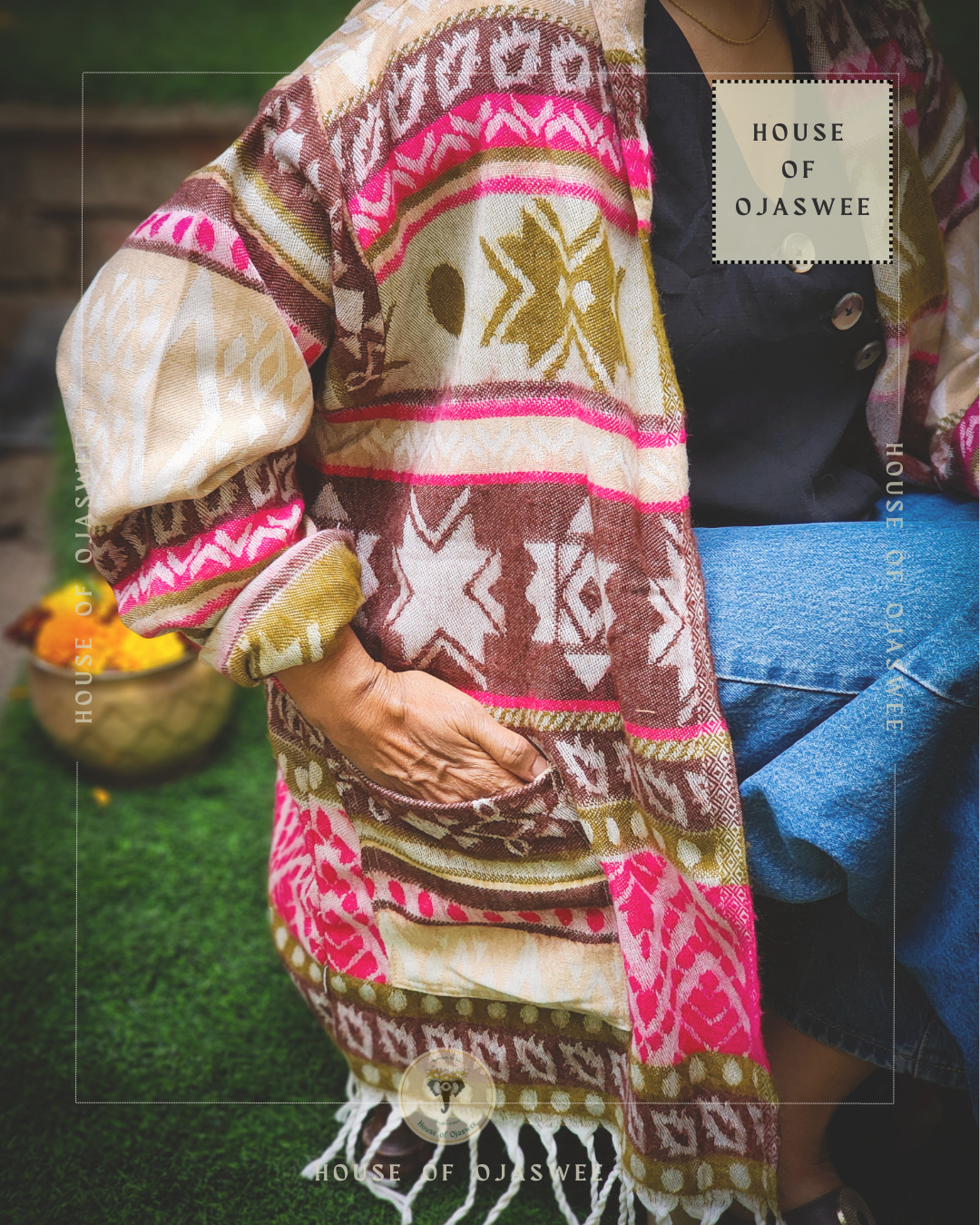 Himachali  Shrugs - Pattern (Pink - Brown)