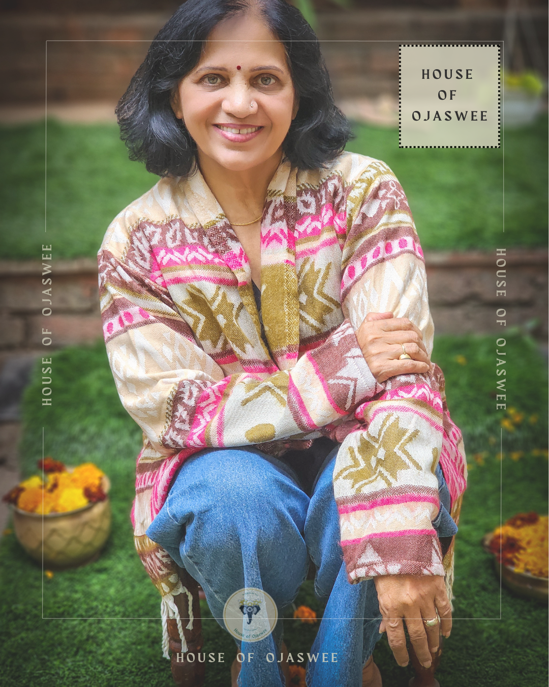 Himachali  Shrugs - Pattern (Pink - Brown)