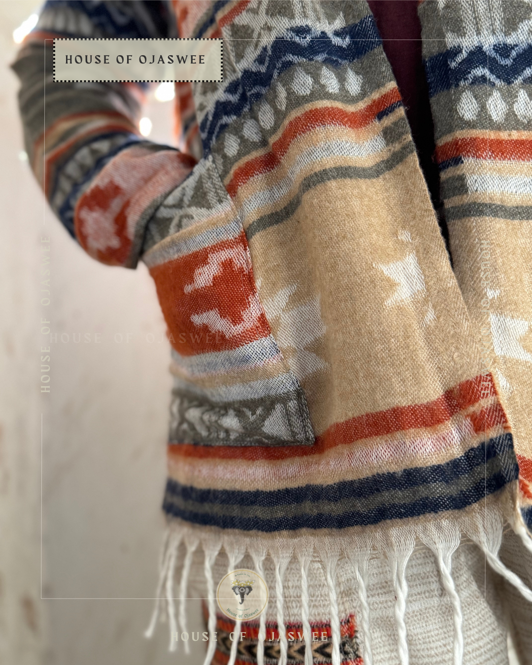 Himachali Shrugs Pattern (Grey - Blue)