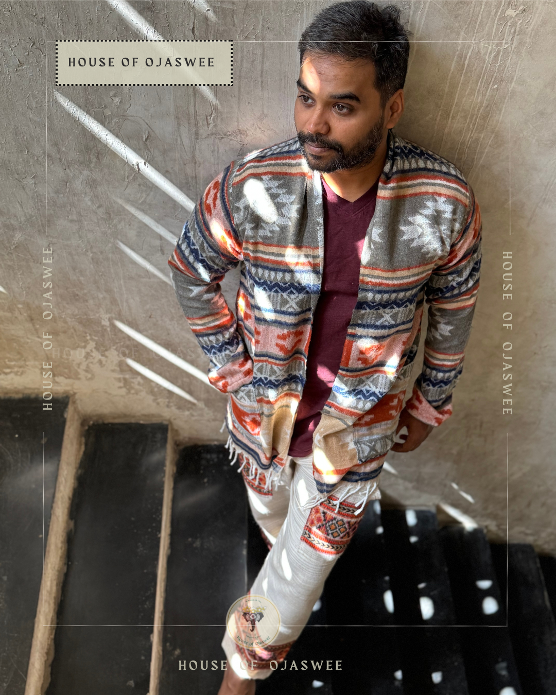 Himachali Shrugs Pattern (Grey - Blue)
