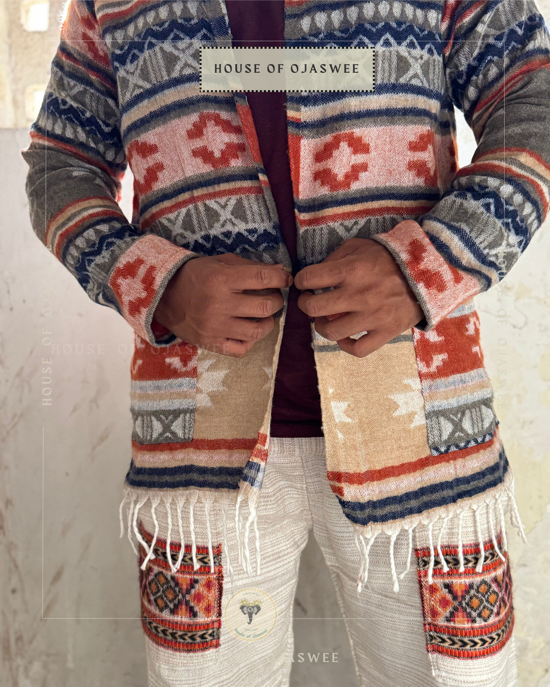 Himachali Shrugs Pattern (Grey - Blue)