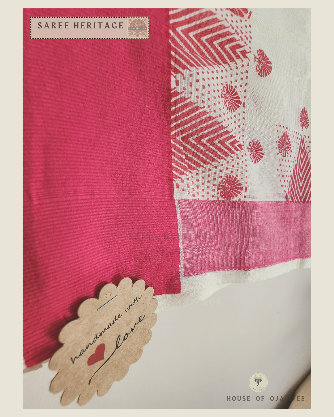 Saree - Pink / White