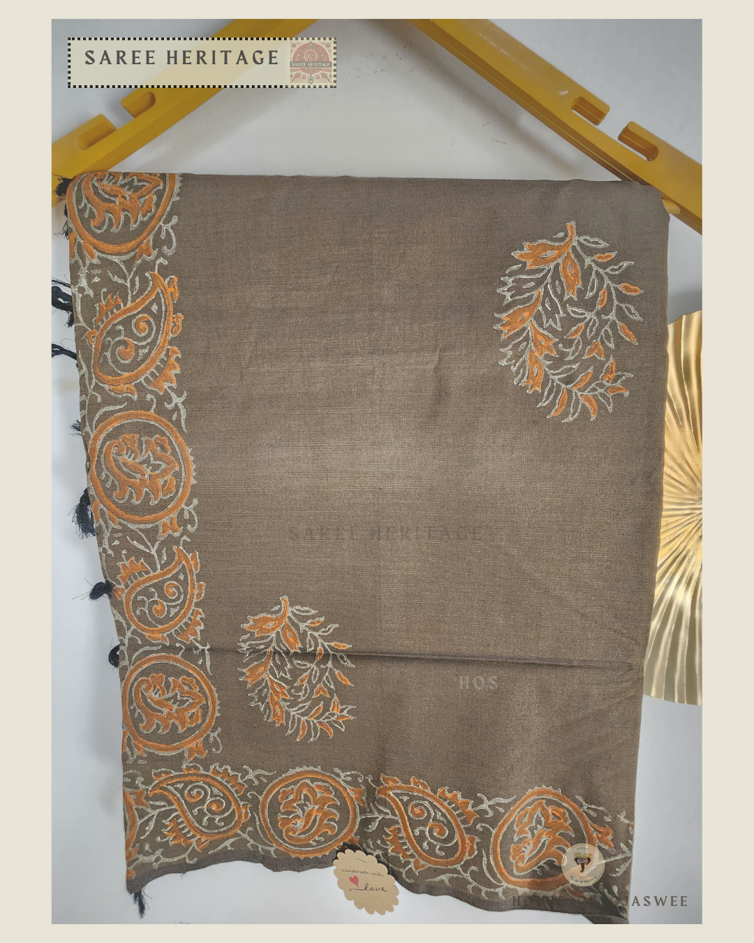 Saree - Brown Orange print